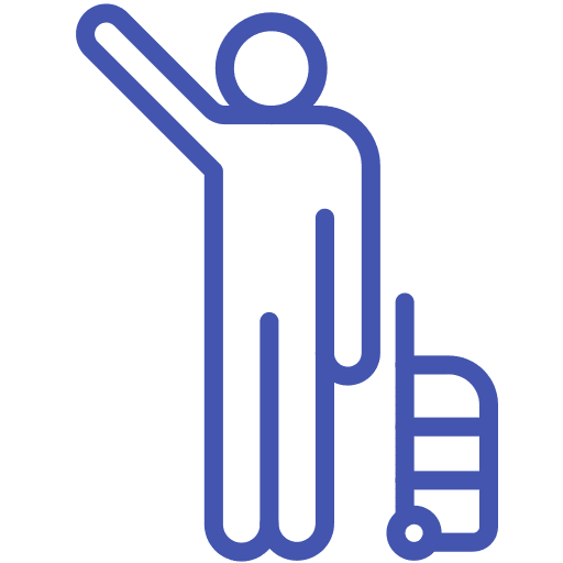A blue outline of a person holding something